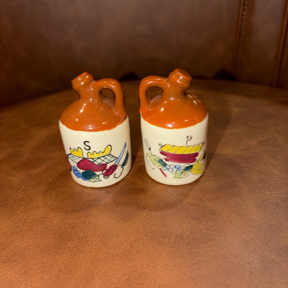 Vintage Ceramic Whiskey Jug Salt and Pepper Shakers hand painted